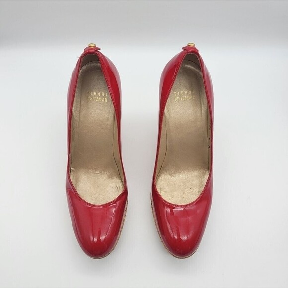 STUART WEITZMAN Corkswoon Patent Wedge Pump Pimento Size 8 Medium - Picture 4 of 11